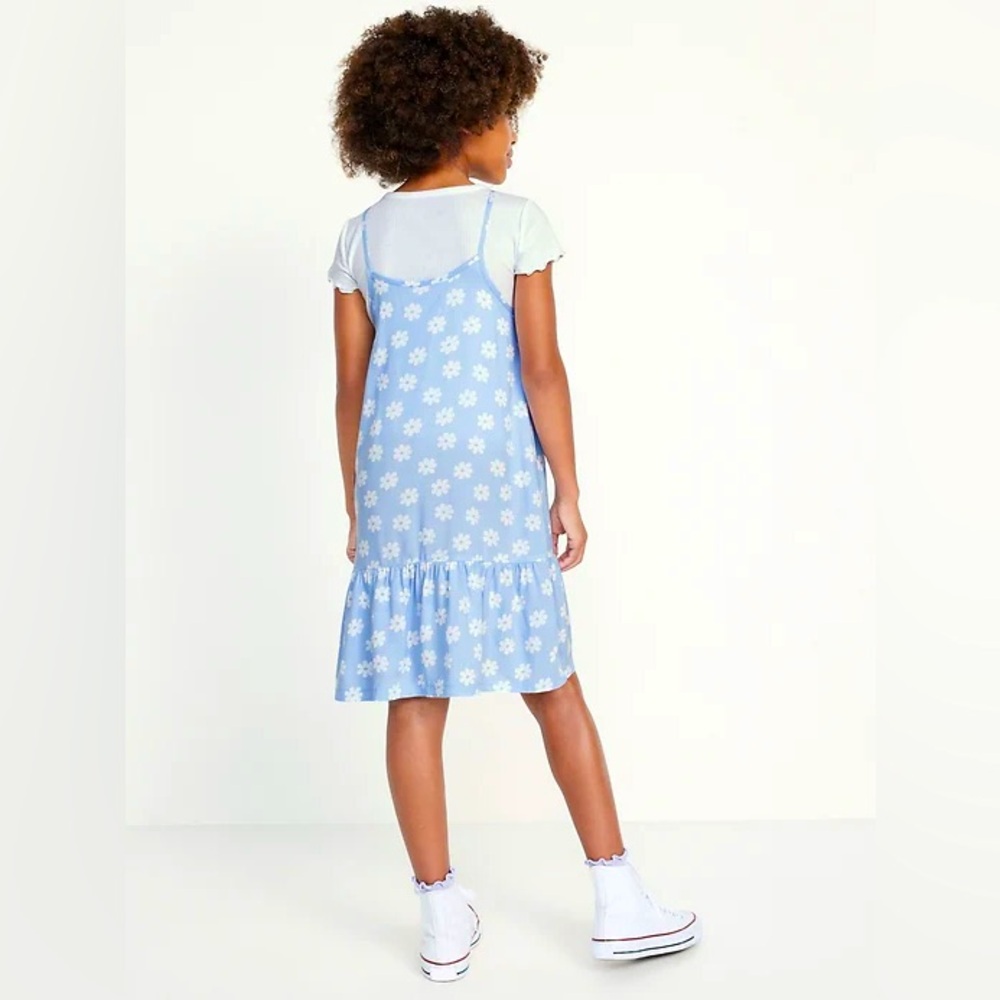 Old Navy Blue Daisy Sleeveless Ruffled Hem Dress Girls Size Large
